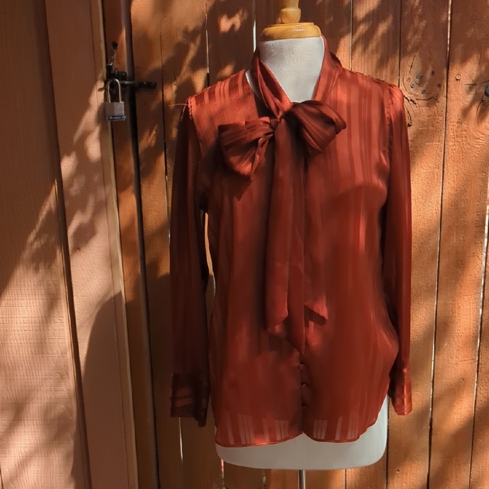 Chico's Rust Bow-Tie Sheer Blouse